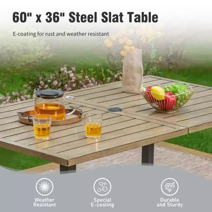 Captiva Designs 7pc Outdoor Rectangle Steel Table with Umbrella Hole & Textilene Swivel Chairs