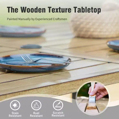 Captiva Designs 7pc Outdoor Rectangle Steel Table with Umbrella Hole & Textilene Swivel Chairs
