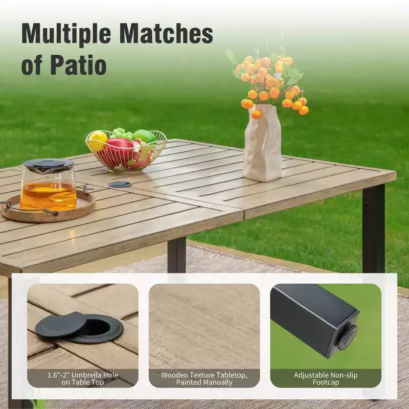 Captiva Designs 7pc Outdoor Rectangle Steel Table with Umbrella Hole & Textilene Swivel Chairs