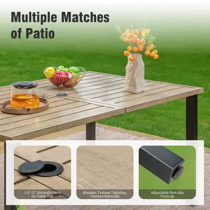 Captiva Designs 7pc Outdoor Rectangle Steel Table with Umbrella Hole & Textilene Swivel Chairs