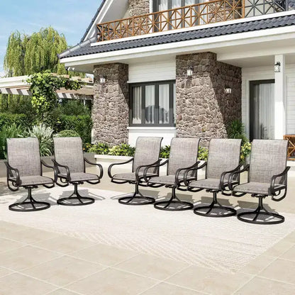 Captiva Designs 7pc Outdoor Rectangle Steel Table with Umbrella Hole & Textilene Swivel Chairs