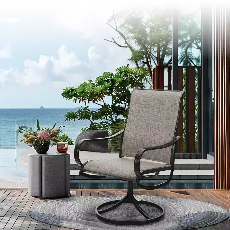 Captiva Designs 7pc Outdoor Rectangle Steel Table with Umbrella Hole & Textilene Swivel Chairs