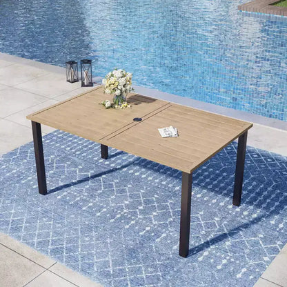 Captiva Designs 7pc Outdoor Rectangle Steel Table with Umbrella Hole & Textilene Swivel Chairs