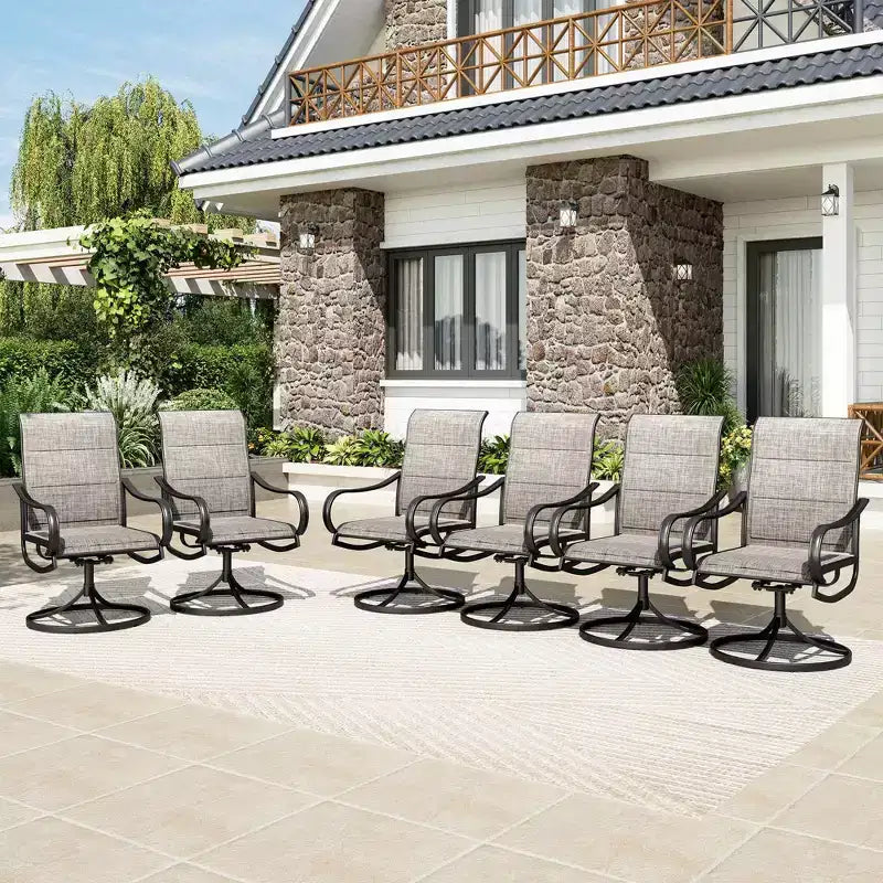 Captiva Designs 7pc Outdoor Rectangle Steel Table with Umbrella Hole & Textilene Swivel Chairs