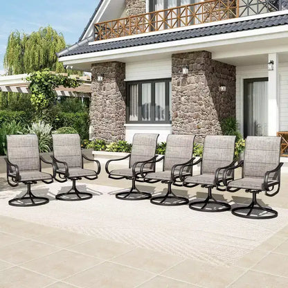 Captiva Designs 7pc Outdoor Rectangle Steel Table with Umbrella Hole & Textilene Swivel Chairs