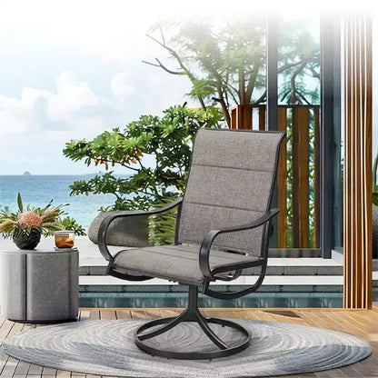 Captiva Designs 7pc Outdoor Rectangle Steel Table with Umbrella Hole & Textilene Swivel Chairs
