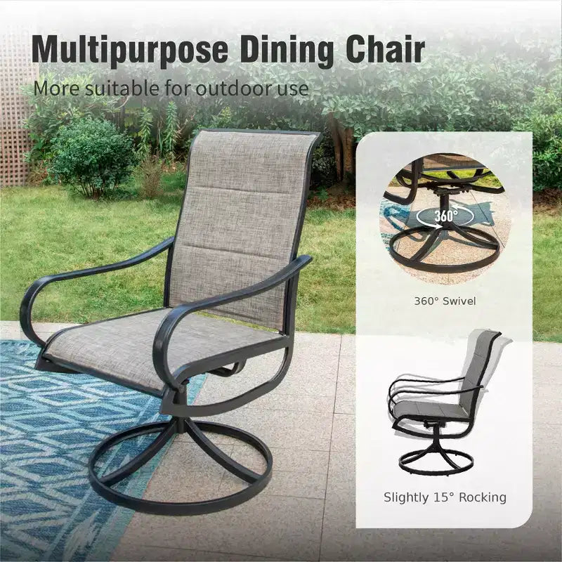 Captiva Designs 7pc Outdoor Rectangle Steel Table with Umbrella Hole & Textilene Swivel Chairs