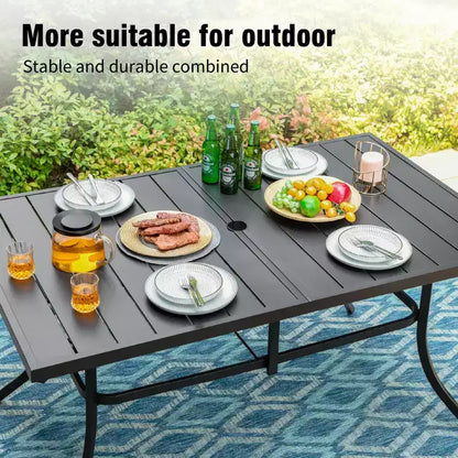Captiva Designs 7pc Patio Dining Rectangular Steel Table & Pre-assembled Textilene Reclining Foldable Chairs