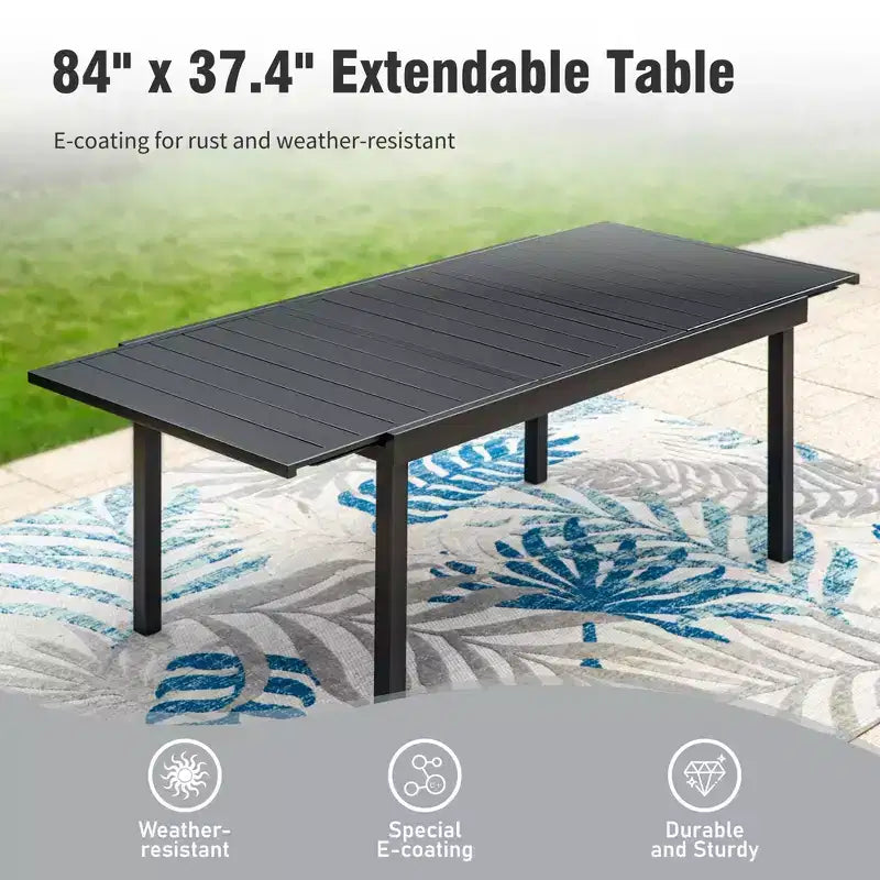 Captiva Designs 7pc Patio Dining Rectangular Steel Table & Pre-assembled Textilene Reclining Foldable Chairs