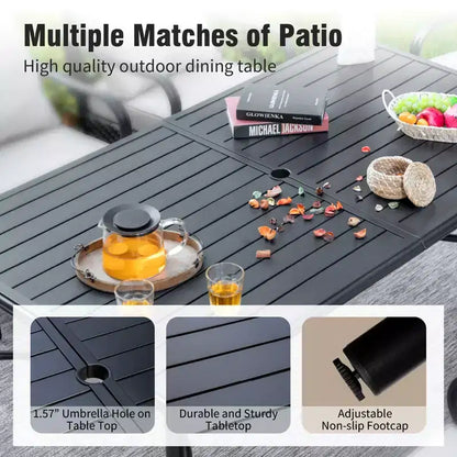 Captiva Designs 7pc Patio Dining Rectangular Steel Table & Pre-assembled Textilene Reclining Foldable Chairs