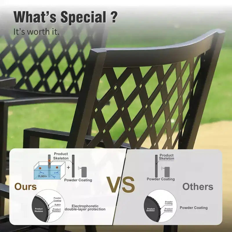 Captiva Designs 6pc Outdoor Patio Slat-top Steel Dining Table & Metal Chairs & Cushioned Bench