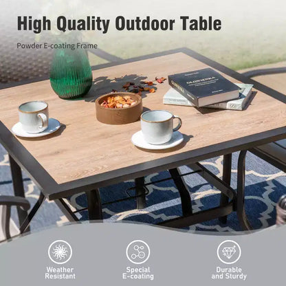 Captiva Designs Set da pranzo da 6 pezzi con tavolo quadrato in acciaio, sedie girevoli a fionda e ombrellone da mercato