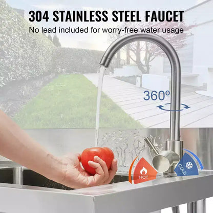 VEVOR Stainless Steel Utility Sink, Free Standing Single Bowl Commercial Kitchen Sink Set w/Workbench, for Garage, Restaurant, Laundry