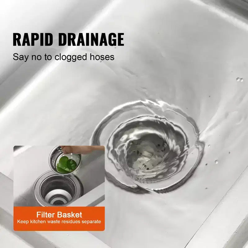 VEVOR Stainless Steel Utility Sink, Free Standing Single Bowl Commercial Kitchen Sink Set w/Workbench, for Garage, Restaurant, Laundry