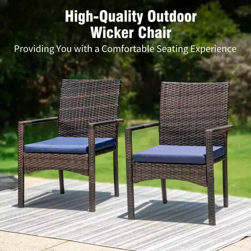 Captiva Designs 7pc Outdoor Patio Black Steel Dining Table with Umbrella Hole & Cushioned Armrest Rattan Chairs