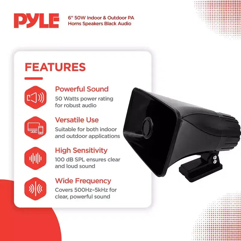 Pyle 6 altoparlante PA portatile con tromba per uso interno o esterno con potenza di picco di 50W, design leggero e compatto e ampia copertura del suono, nero, confezione da 8