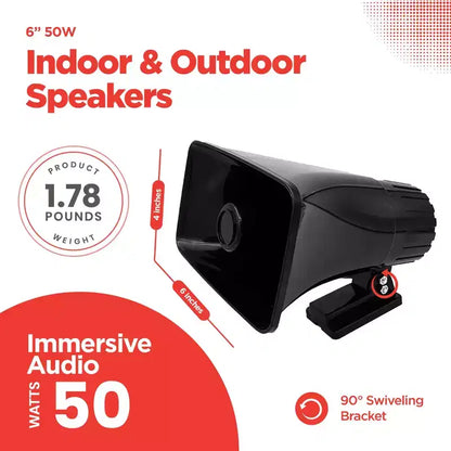 Pyle 6 altoparlante PA portatile con tromba per uso interno o esterno con potenza di picco di 50W, design leggero e compatto e ampia copertura del suono, nero, confezione da 8