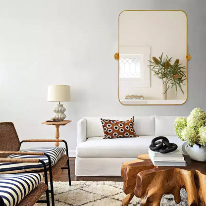 Wrought Iron Gold Rect Mirror - Rounded 80x60cm