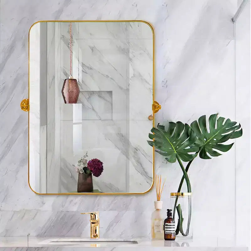 Specchio Rettangolare Dorato in Ferro Battuto - Arrotondato 80x60cm