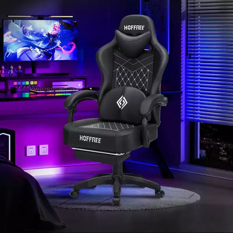 Sedia da Gaming Ergonomica da Ufficio PC Hoffree in Pelle con Massaggio, Poggiapiedi e Regolabile