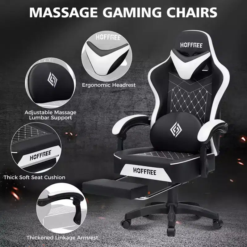 Sedia da Gaming Ergonomica da Ufficio PC Hoffree in Pelle con Massaggio, Poggiapiedi e Regolabile