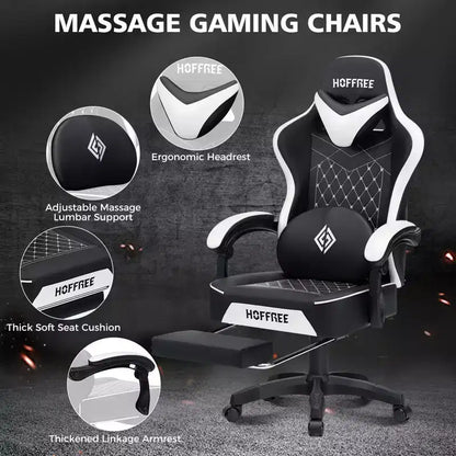 Sedia da Gaming Ergonomica da Ufficio PC Hoffree in Pelle con Massaggio, Poggiapiedi e Regolabile