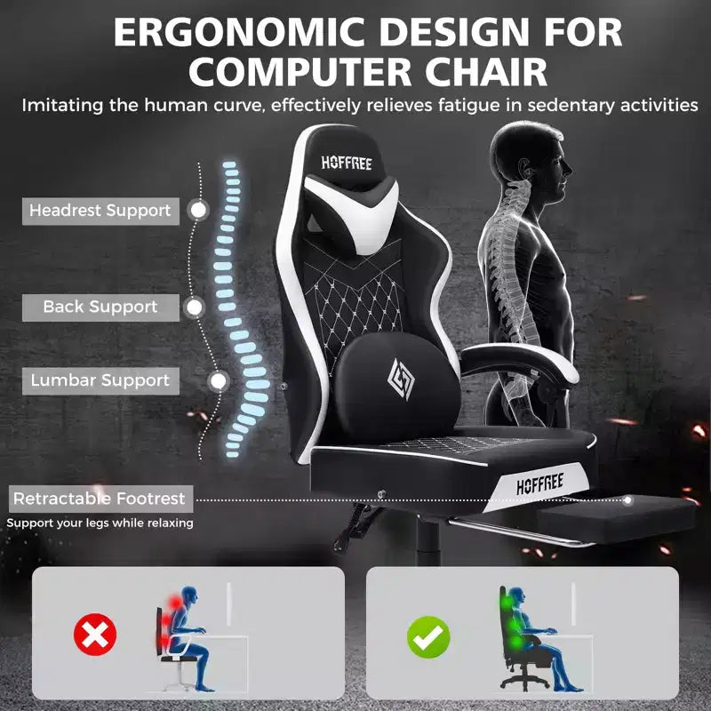 Sedia da Gaming Ergonomica da Ufficio PC Hoffree in Pelle con Massaggio, Poggiapiedi e Regolabile