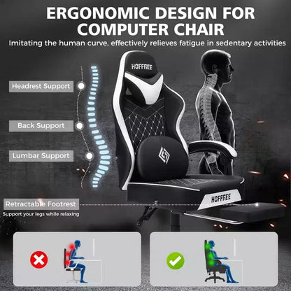 Sedia da Gaming Ergonomica da Ufficio PC Hoffree in Pelle con Massaggio, Poggiapiedi e Regolabile