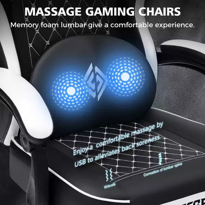 Sedia da Gaming Ergonomica da Ufficio PC Hoffree in Pelle con Massaggio, Poggiapiedi e Regolabile