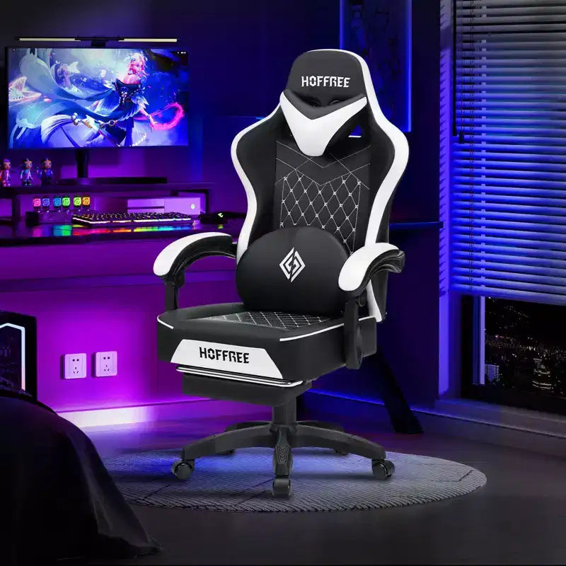 Sedia da Gaming Ergonomica da Ufficio PC Hoffree in Pelle con Massaggio, Poggiapiedi e Regolabile