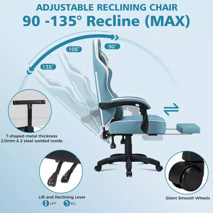 Sedia da Gaming Ergonomica da Ufficio PC Hoffree in Pelle con Massaggio, Poggiapiedi e Regolabile