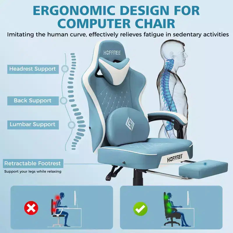 Sedia da Gaming Ergonomica da Ufficio PC Hoffree in Pelle con Massaggio, Poggiapiedi e Regolabile