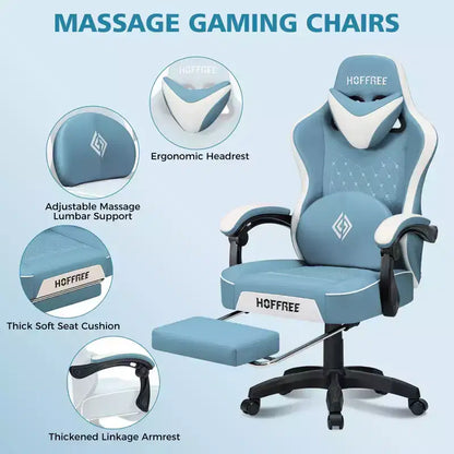Sedia da Gaming Ergonomica da Ufficio PC Hoffree in Pelle con Massaggio, Poggiapiedi e Regolabile
