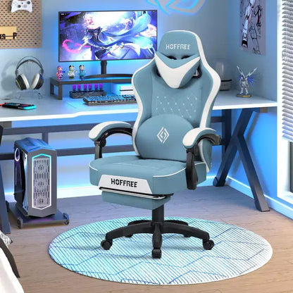Sedia da Gaming Ergonomica da Ufficio PC Hoffree in Pelle con Massaggio, Poggiapiedi e Regolabile