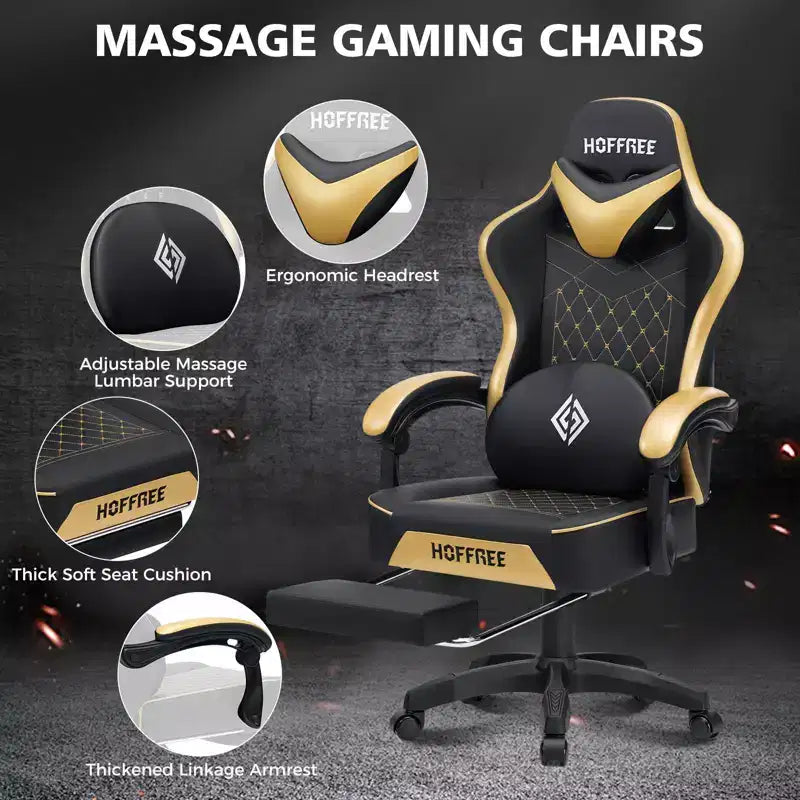 Sedia da Gaming Ergonomica da Ufficio PC Hoffree in Pelle con Massaggio, Poggiapiedi e Regolabile
