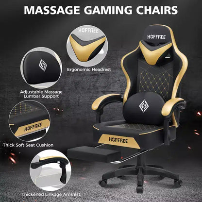 Sedia da Gaming Ergonomica da Ufficio PC Hoffree in Pelle con Massaggio, Poggiapiedi e Regolabile