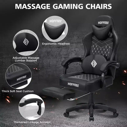 Sedia da Gaming Ergonomica da Ufficio PC Hoffree in Pelle con Massaggio, Poggiapiedi e Regolabile