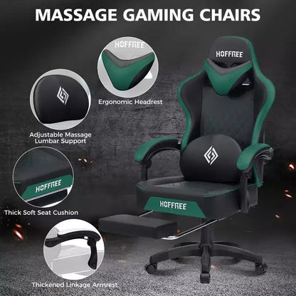 Sedia da Gaming Ergonomica da Ufficio PC Hoffree in Pelle con Massaggio, Poggiapiedi e Regolabile