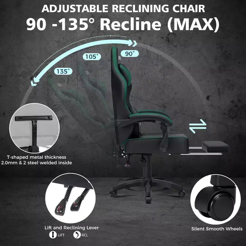 Sedia da Gaming Ergonomica da Ufficio PC Hoffree in Pelle con Massaggio, Poggiapiedi e Regolabile