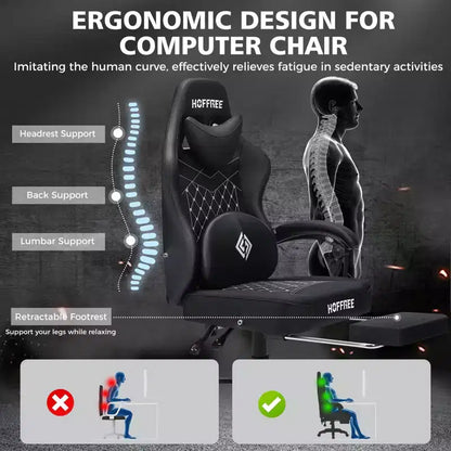 Sedia da Gaming Ergonomica da Ufficio PC Hoffree in Pelle con Massaggio, Poggiapiedi e Regolabile