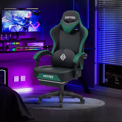 Sedia da Gaming Ergonomica da Ufficio PC Hoffree in Pelle con Massaggio, Poggiapiedi e Regolabile