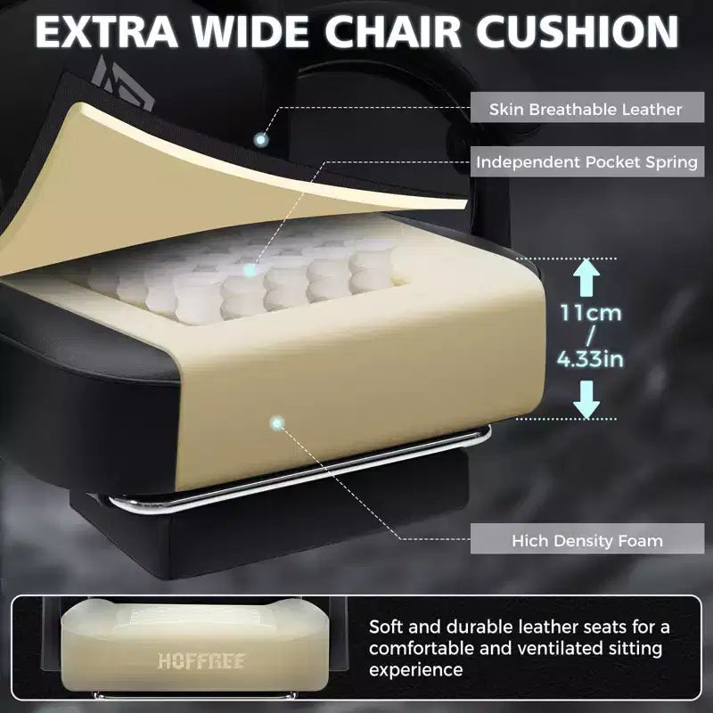 Sedia da Gaming Ergonomica da Ufficio PC Hoffree in Pelle con Massaggio, Poggiapiedi e Regolabile