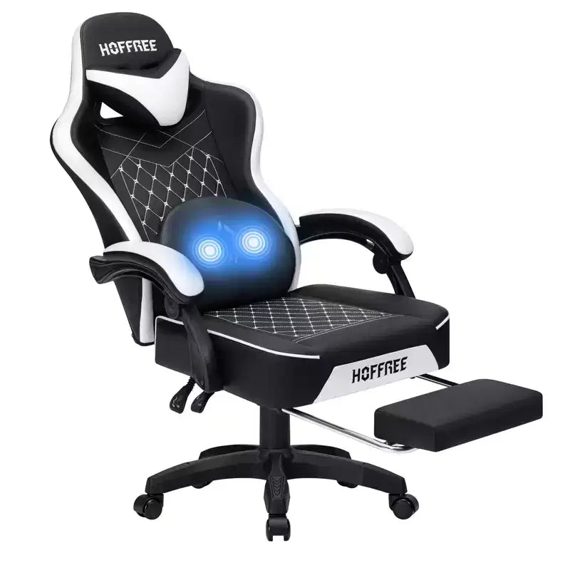 Sedia da Gaming Ergonomica da Ufficio PC Hoffree in Pelle con Massaggio, Poggiapiedi e Regolabile