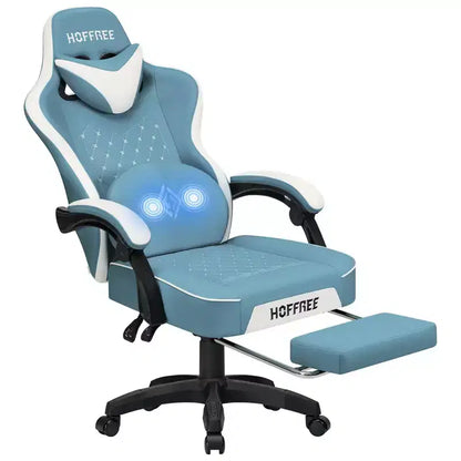 Sedia da Gaming Ergonomica da Ufficio PC Hoffree in Pelle con Massaggio, Poggiapiedi e Regolabile