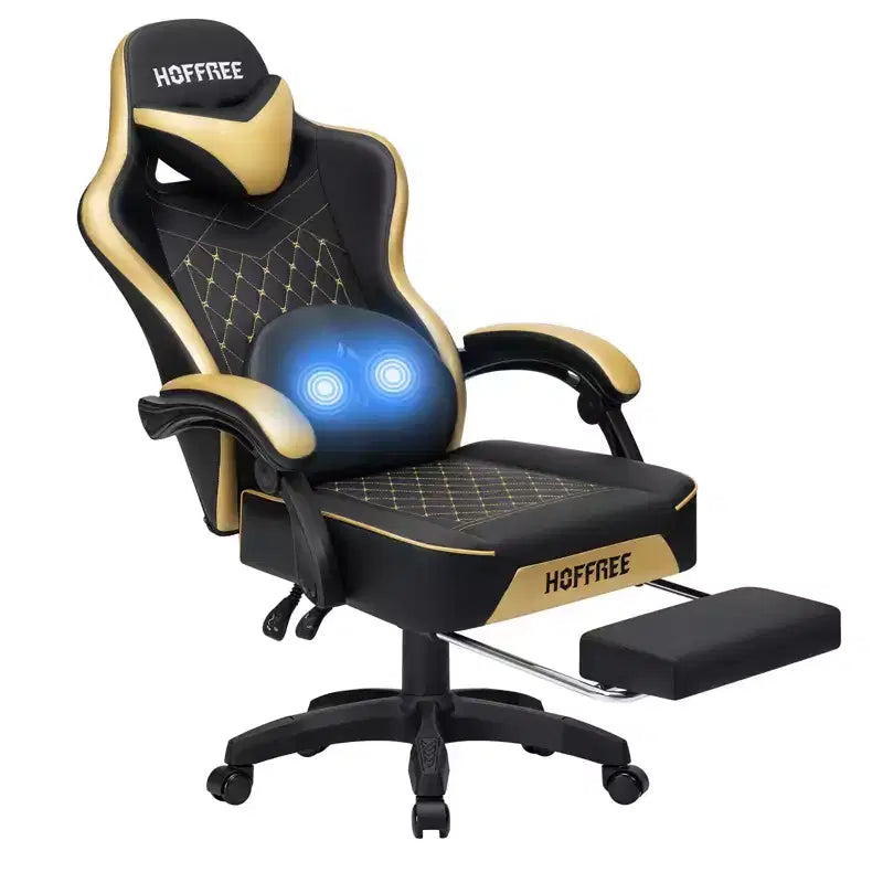 Sedia da Gaming Ergonomica da Ufficio PC Hoffree in Pelle con Massaggio, Poggiapiedi e Regolabile