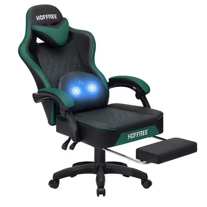 Sedia da Gaming Ergonomica da Ufficio PC Hoffree in Pelle con Massaggio, Poggiapiedi e Regolabile