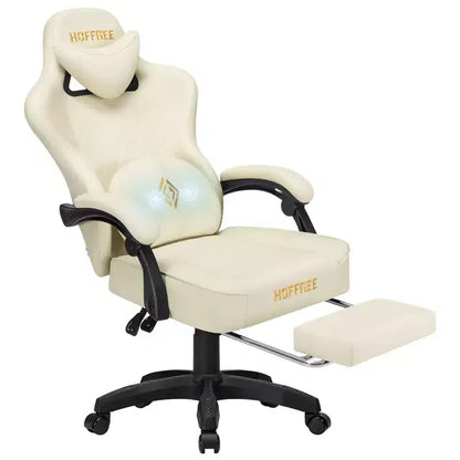 Sedia da Gaming Ergonomica da Ufficio PC Hoffree in Pelle con Massaggio, Poggiapiedi e Regolabile