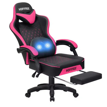 Sedia da Gaming Ergonomica da Ufficio PC Hoffree in Pelle con Massaggio, Poggiapiedi e Regolabile