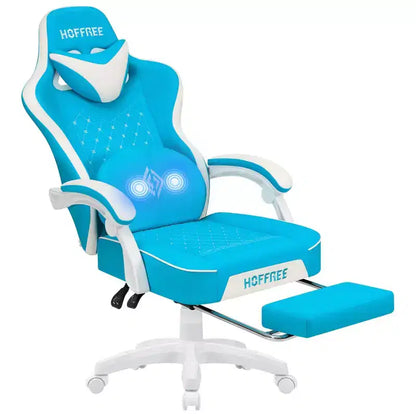 Sedia da Gaming Ergonomica da Ufficio PC Hoffree in Pelle con Massaggio, Poggiapiedi e Regolabile