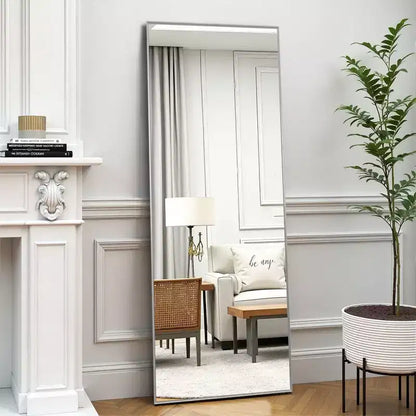 Silver Thin-Edged Rectangular Full-Length Mirror in Aluminum Alloy, 163x54x1.5cm (Includes Bracket)
